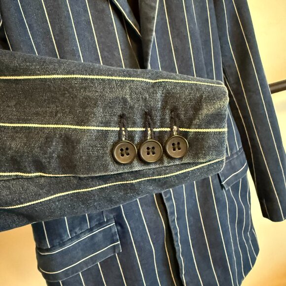 Current Elliott Blue Indigo Denim White Stripe Blazer 1 - Picture 6 of 12
